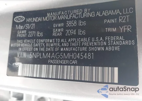 2021 Hyundai Elantra Sel z USA, uszkodzony, nr VIN 5NPLM4AG5MH045481